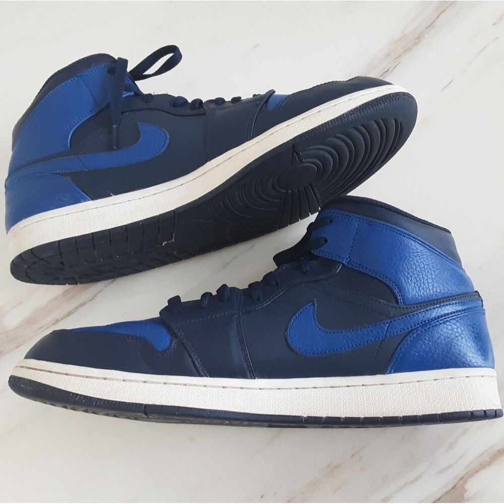 NIKE AIR JORDAN 1 Mid Obsidian Black Game Royal Blue Sneakers #554724-412 Sz 13